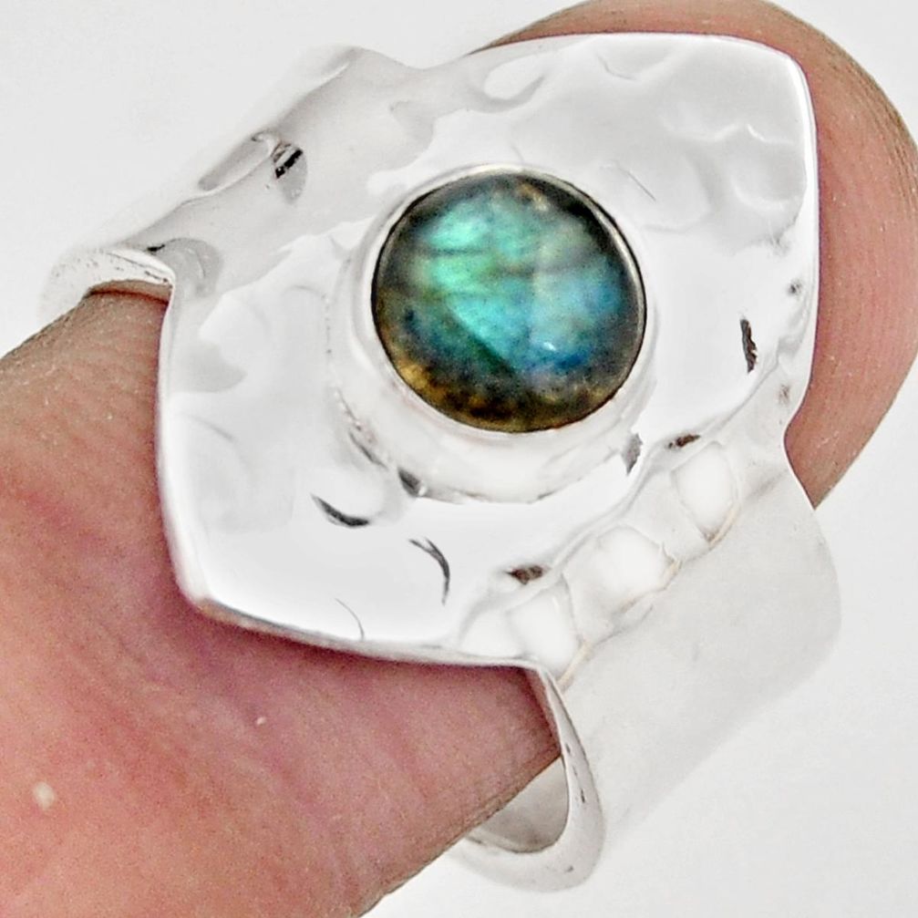 2.68cts natural labradorite 925 silver adjustable solitaire ring size 8 r21357