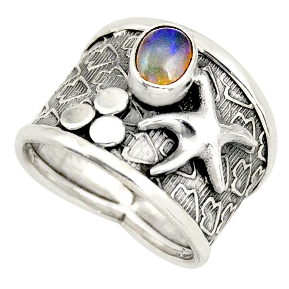 1.58cts natural labradorite 925 silver star fish solitaire ring size 7 d45953