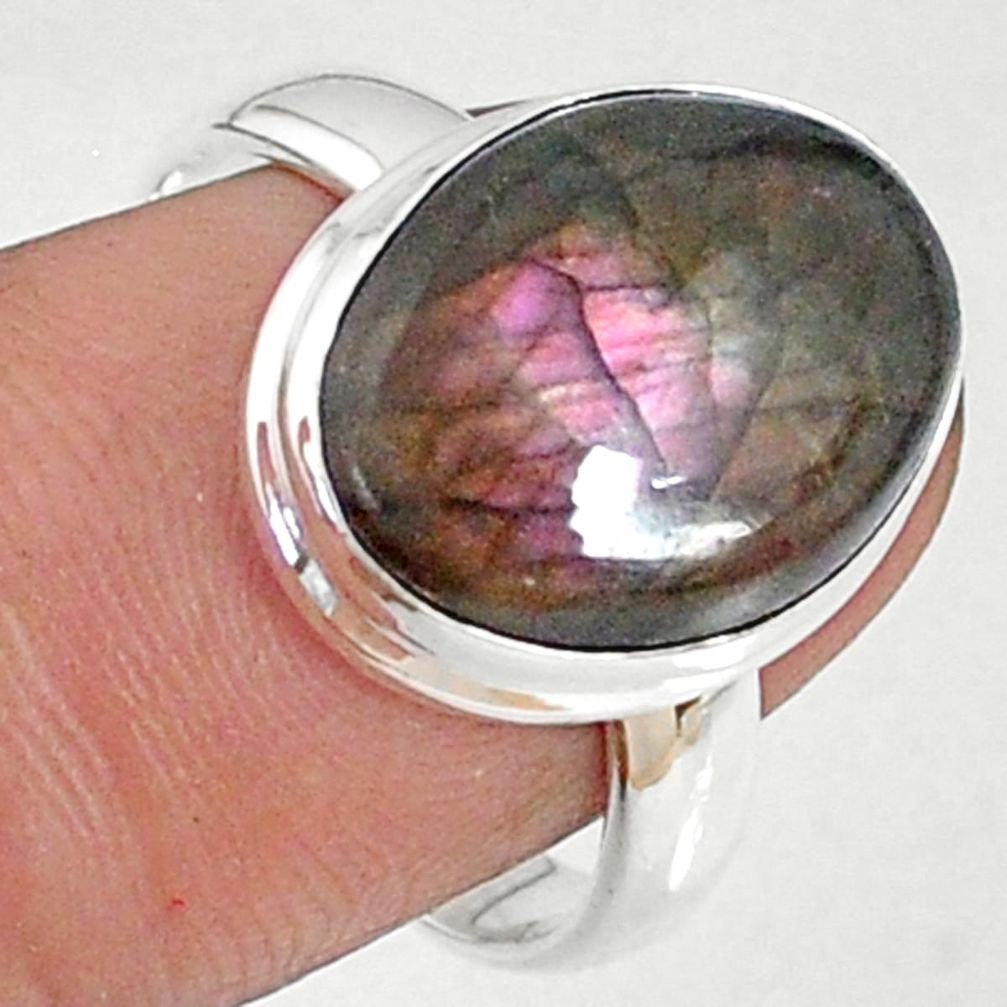 6.31cts natural labradorite spectrolite finland 925 silver ring size 8.5 r69887