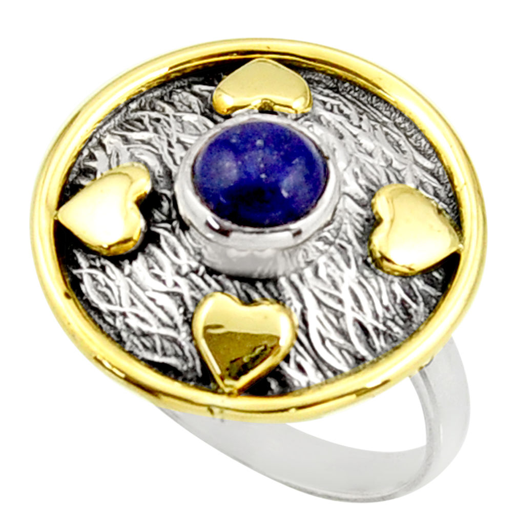 1.16cts natural lapis lazuli 925 silver 14k gold solitaire ring size 7.5 r37292