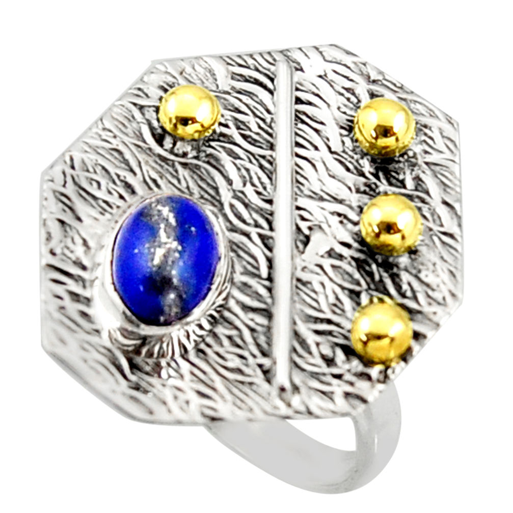 1.51cts natural lapis lazuli 925 silver 14k gold solitaire ring size 6 r37332