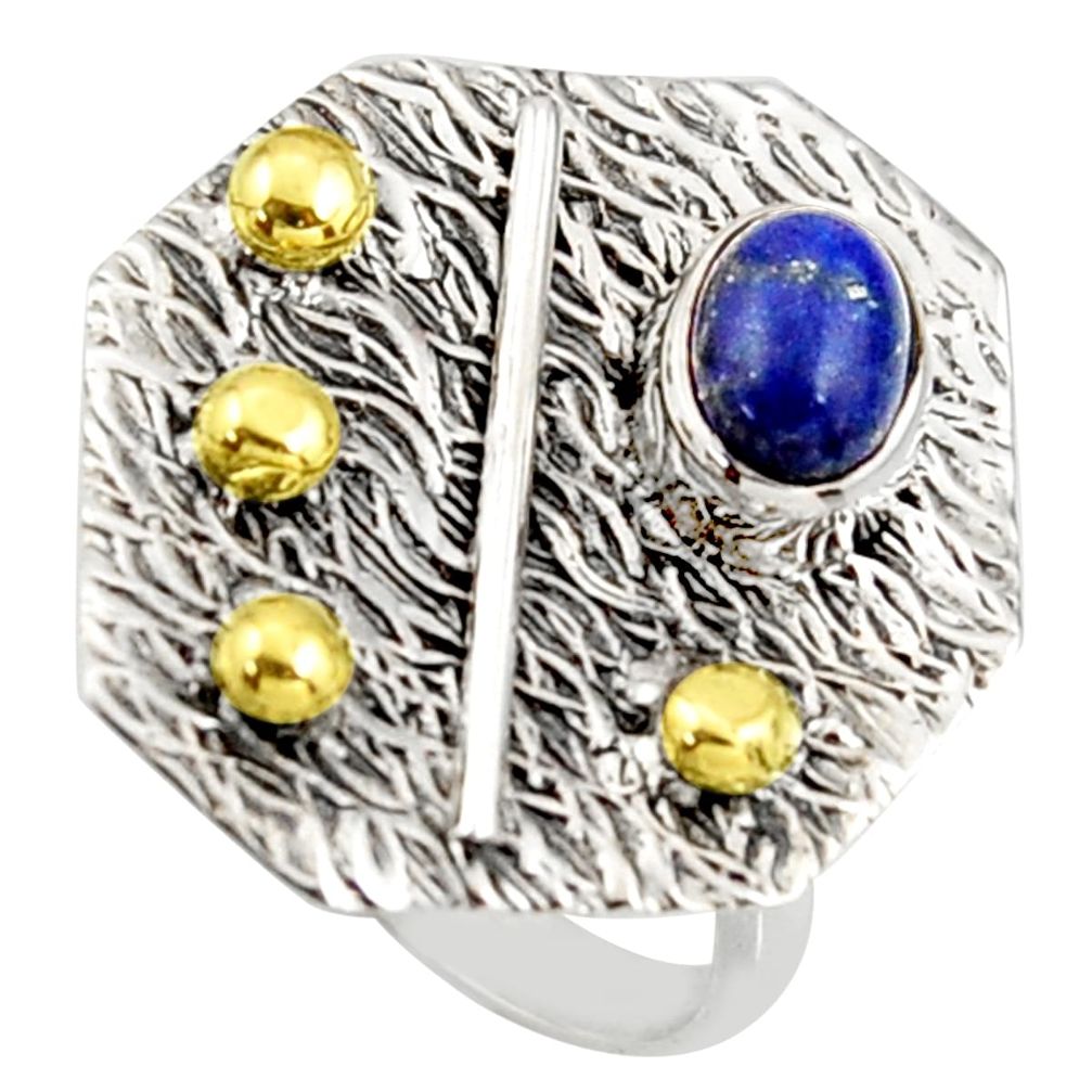 1.64cts natural lapis lazuli 925 silver 14k gold solitaire ring size 7 r37333