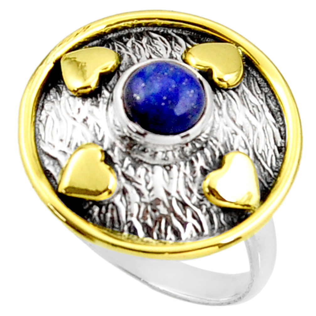 1.17cts natural lapis lazuli 925 silver 14k gold solitaire ring size 9 r37294