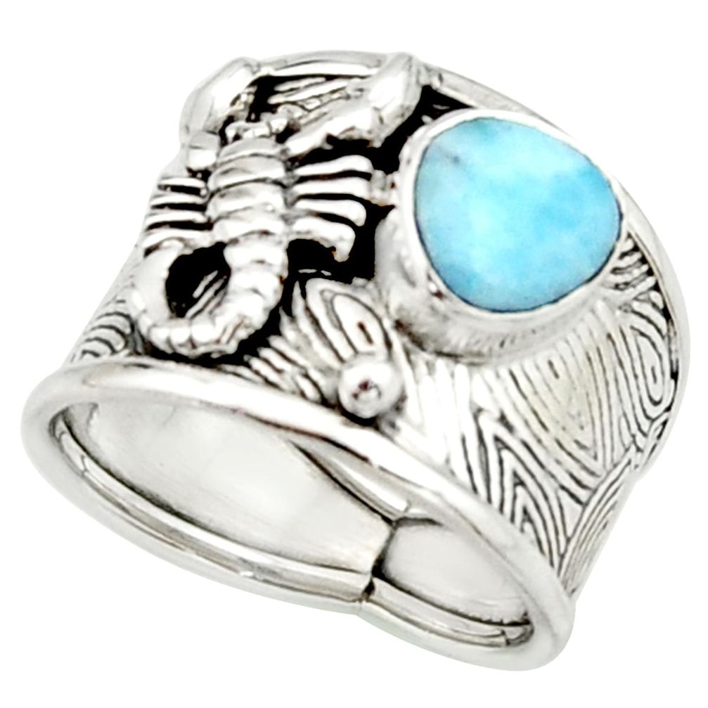 3.44cts natural larimar 925 silver scorpion charm solitaire ring size 7.5 r22403