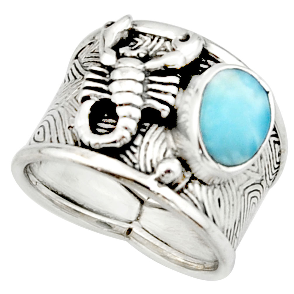 2.90cts natural larimar 925 silver scorpion charm solitaire ring size 8 r22416