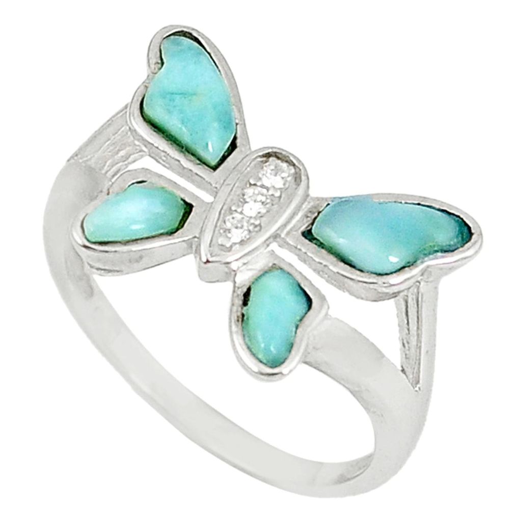 Natural larimar topaz 925 sterling silver butterfly ring size 8 a60727 c15179