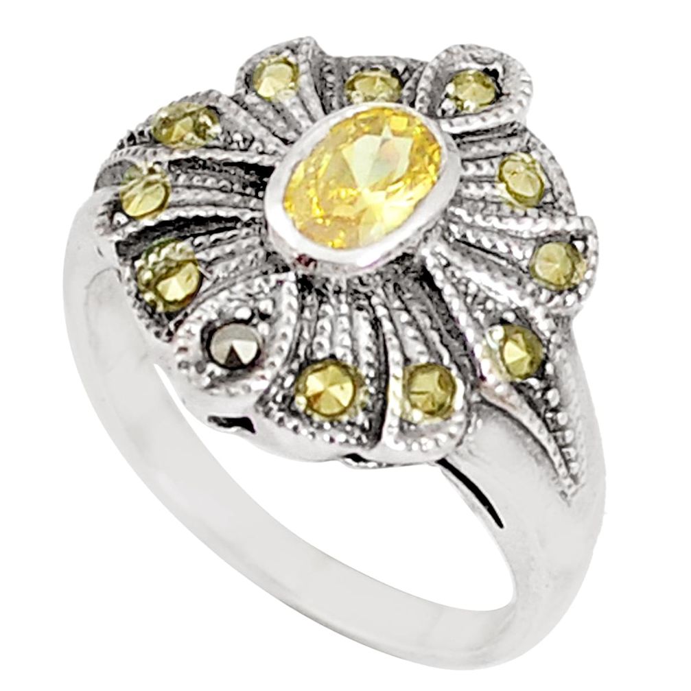 0.97cts natural lemon topaz marcasite 925 sterling silver ring size 6 c25861