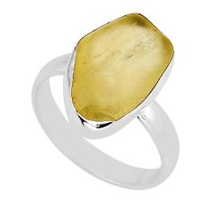 6.03cts natural libyan desert glass (gold tektite) silver ring size 7.5 y58557