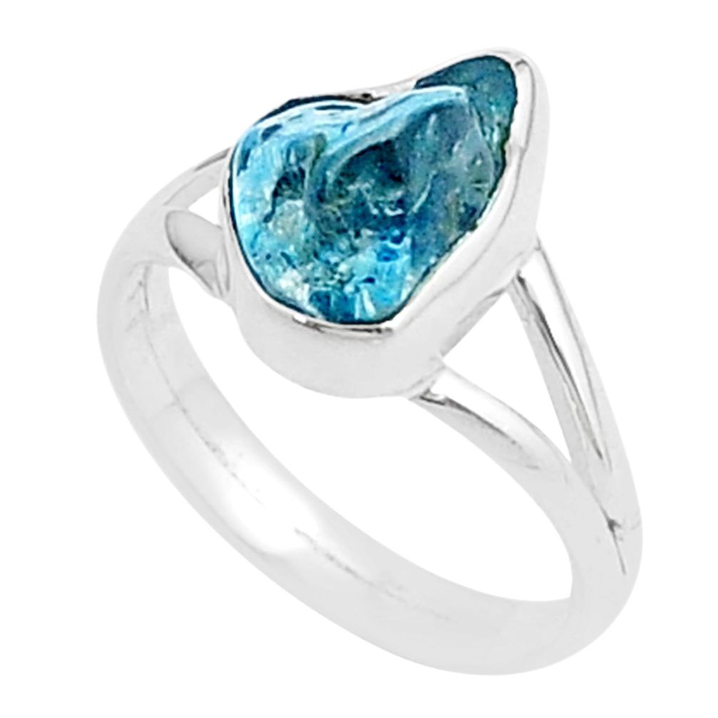 5.44cts natural london blue topaz rough 925 sterling silver ring size 8.5 u30519