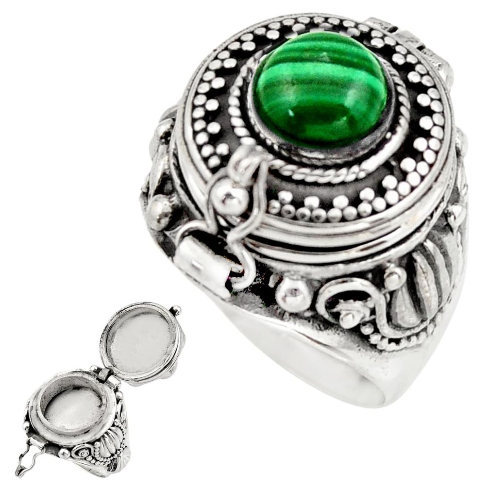 2.57cts natural malachite (pilot's stone) silver poison box ring size 7 r41183