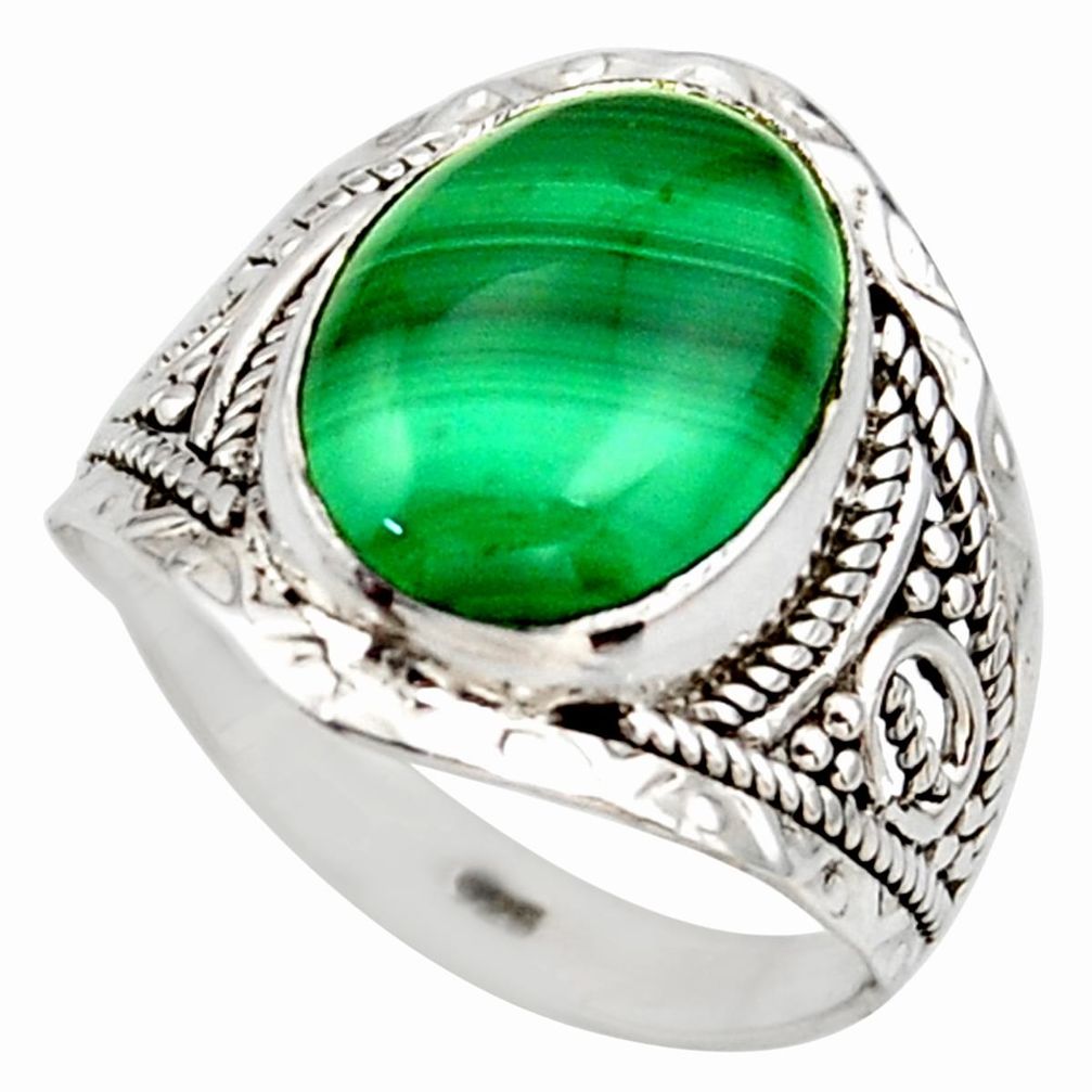 5.63cts natural malachite (pilot's stone) silver solitaire ring size 7.5 r35364