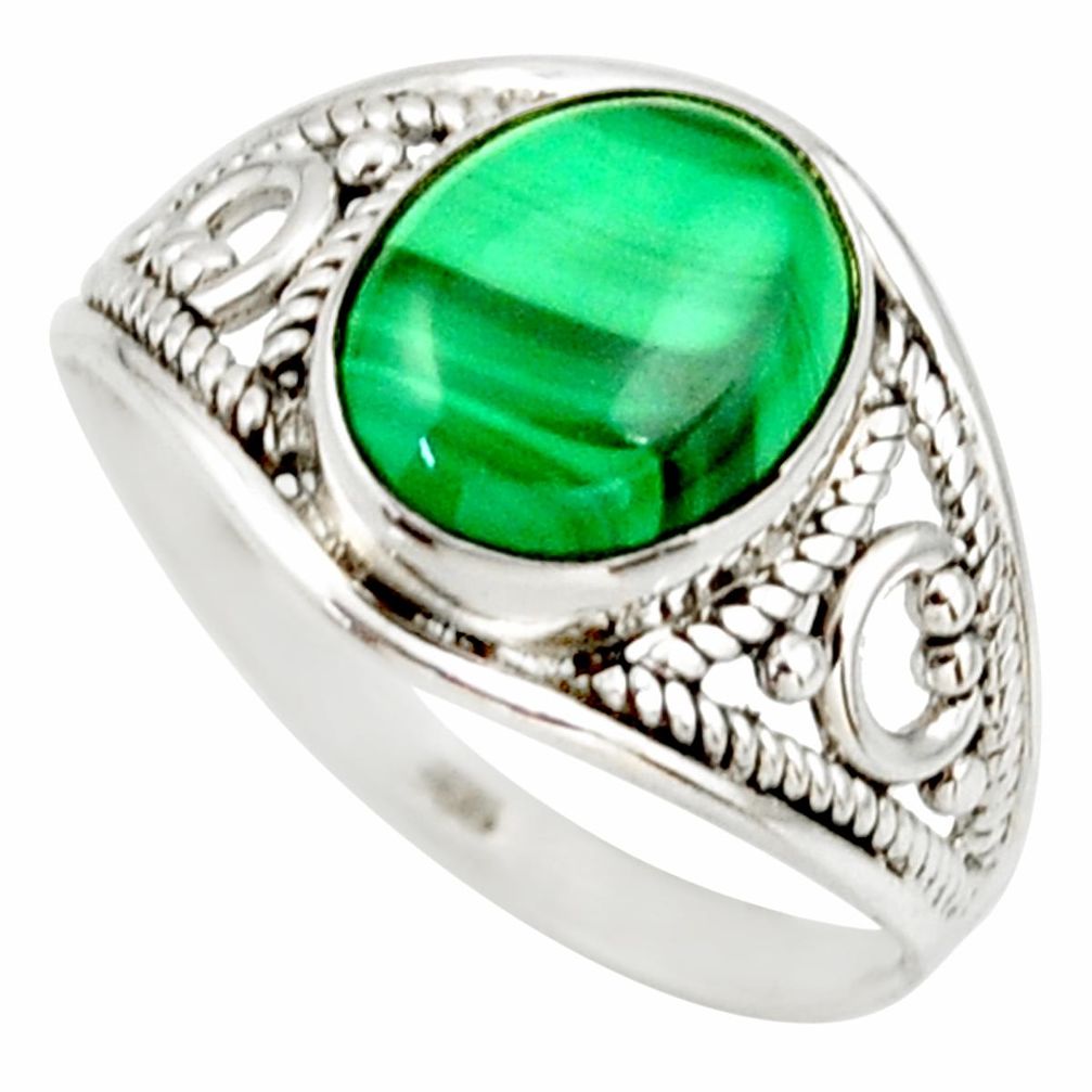 3.94cts natural malachite (pilot's stone) silver solitaire ring size 7.5 r35441