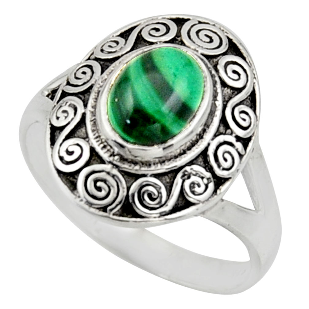 2.11cts natural malachite (pilot's stone) silver solitaire ring size 8.5 r40924