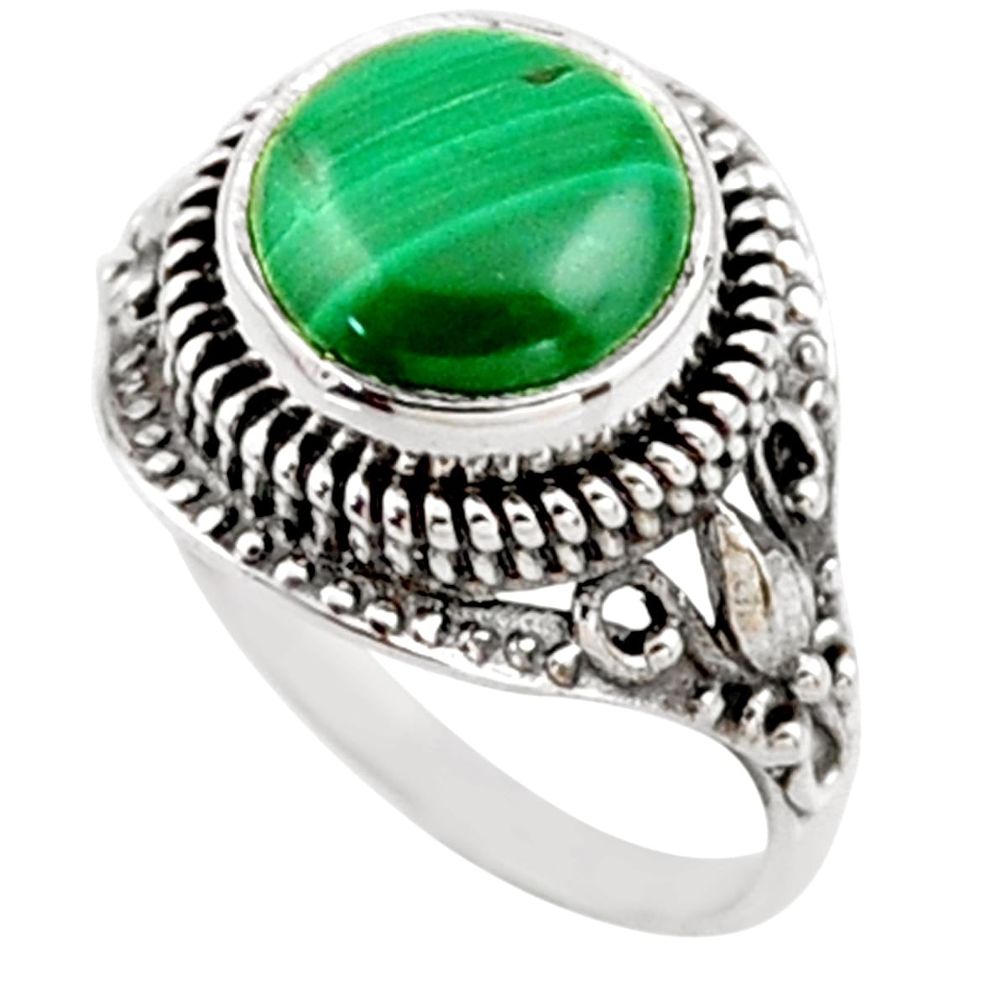 5.95cts natural malachite (pilot's stone) silver solitaire ring size 8.5 r54594