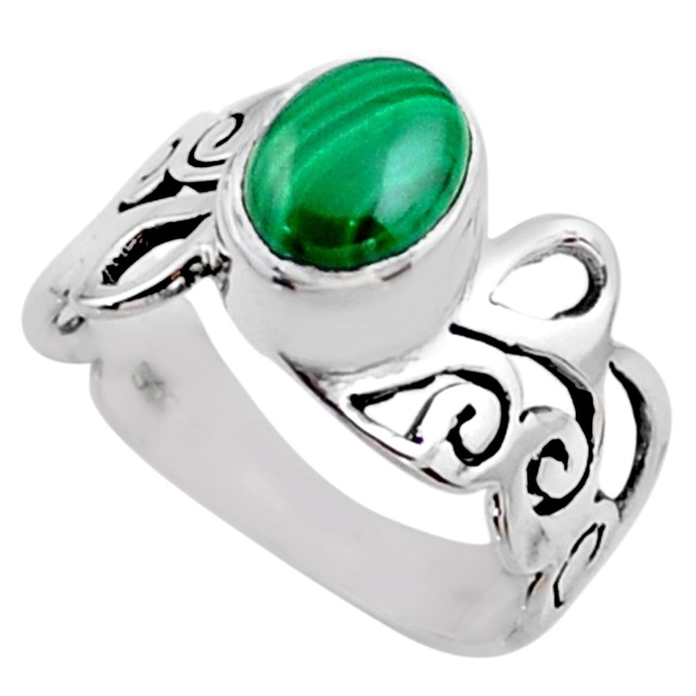 3.46cts natural malachite (pilot's stone) silver solitaire ring size 9.5 r54689