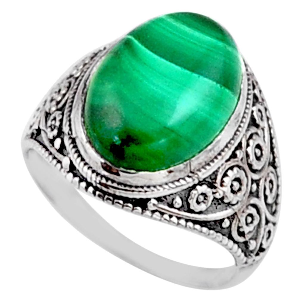 6.31cts natural malachite (pilot's stone) silver solitaire ring size 6 r54628