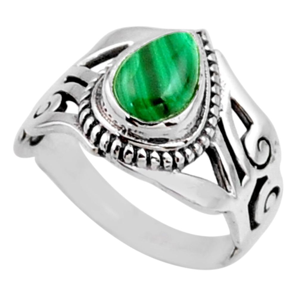 2.34cts natural malachite (pilot's stone) silver solitaire ring size 6 r54655