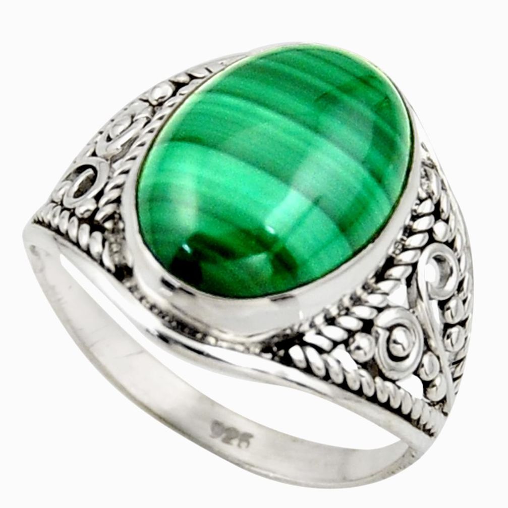 6.70cts natural malachite (pilot's stone) silver solitaire ring size 7 r35323