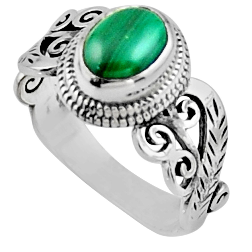 2.01cts natural malachite (pilot's stone) silver solitaire ring size 7 r54475