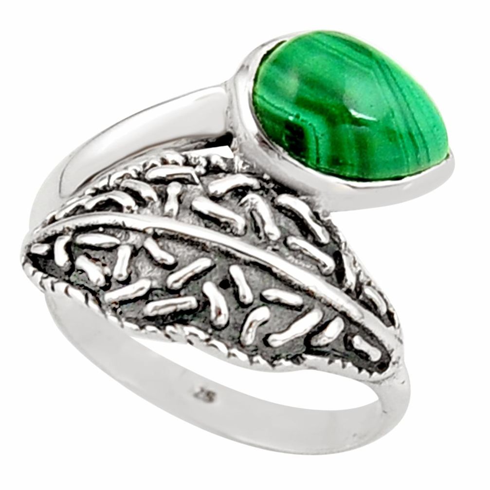 2.44cts natural malachite (pilot's stone) silver solitaire ring size 8 r36905