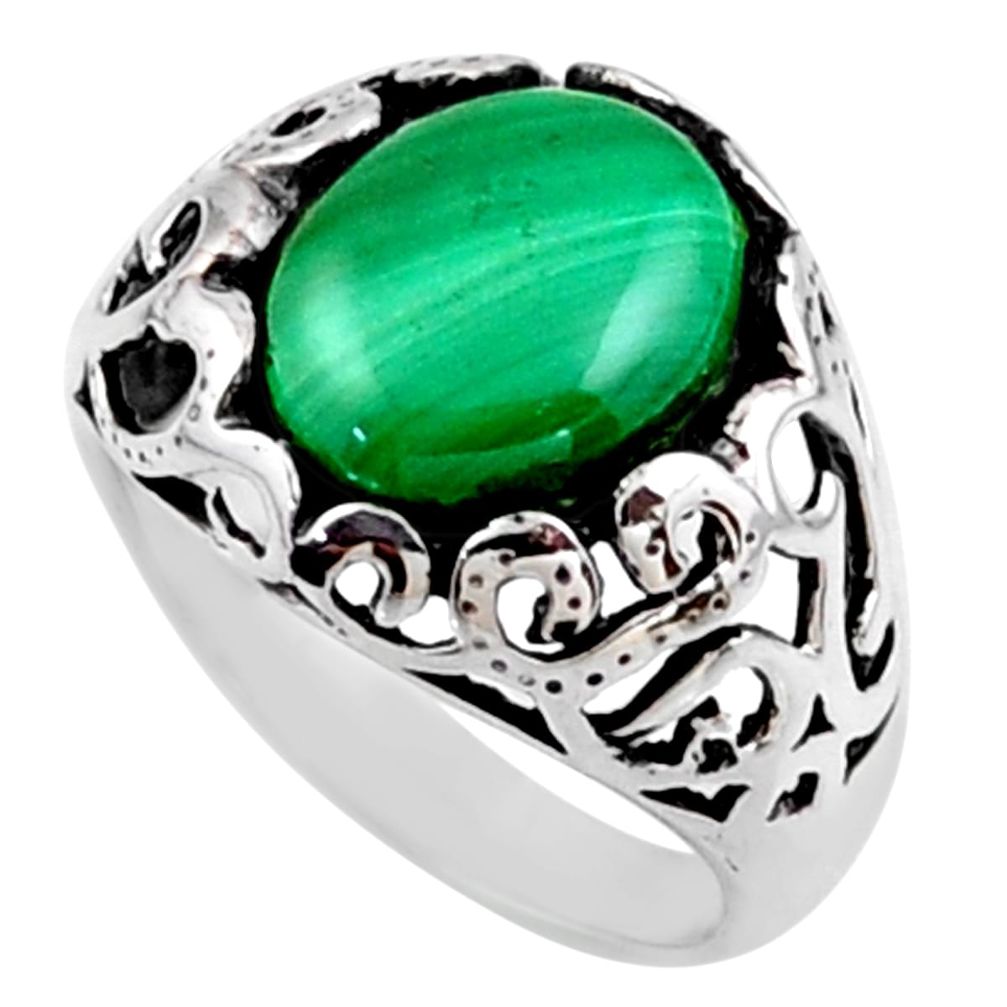 5.31cts natural malachite (pilot's stone) silver solitaire ring size 8 r54612