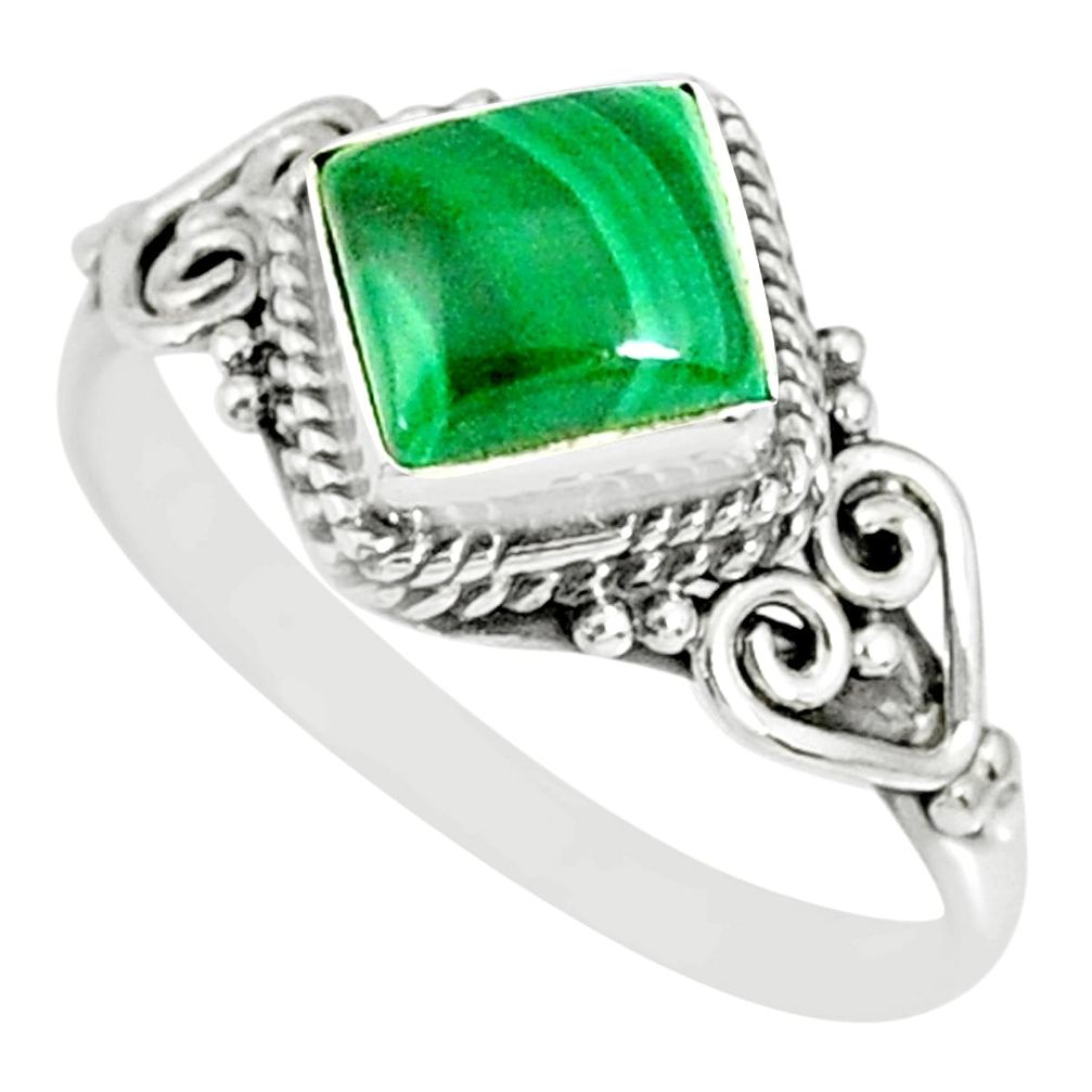 1.21cts natural malachite (pilot's stone) silver solitaire ring size 8 r78822