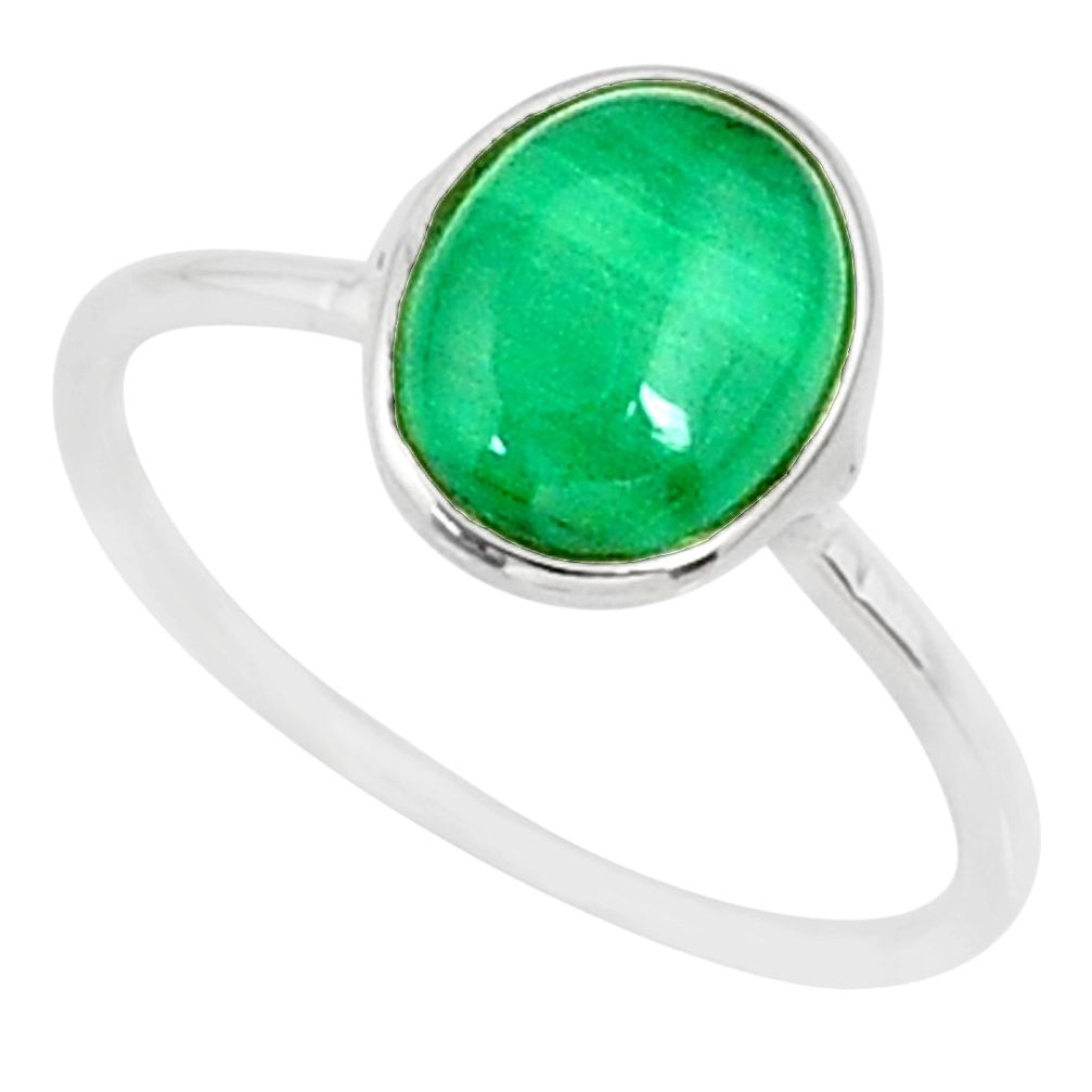 2.94cts natural malachite (pilot's stone) silver solitaire ring size 8 r81663