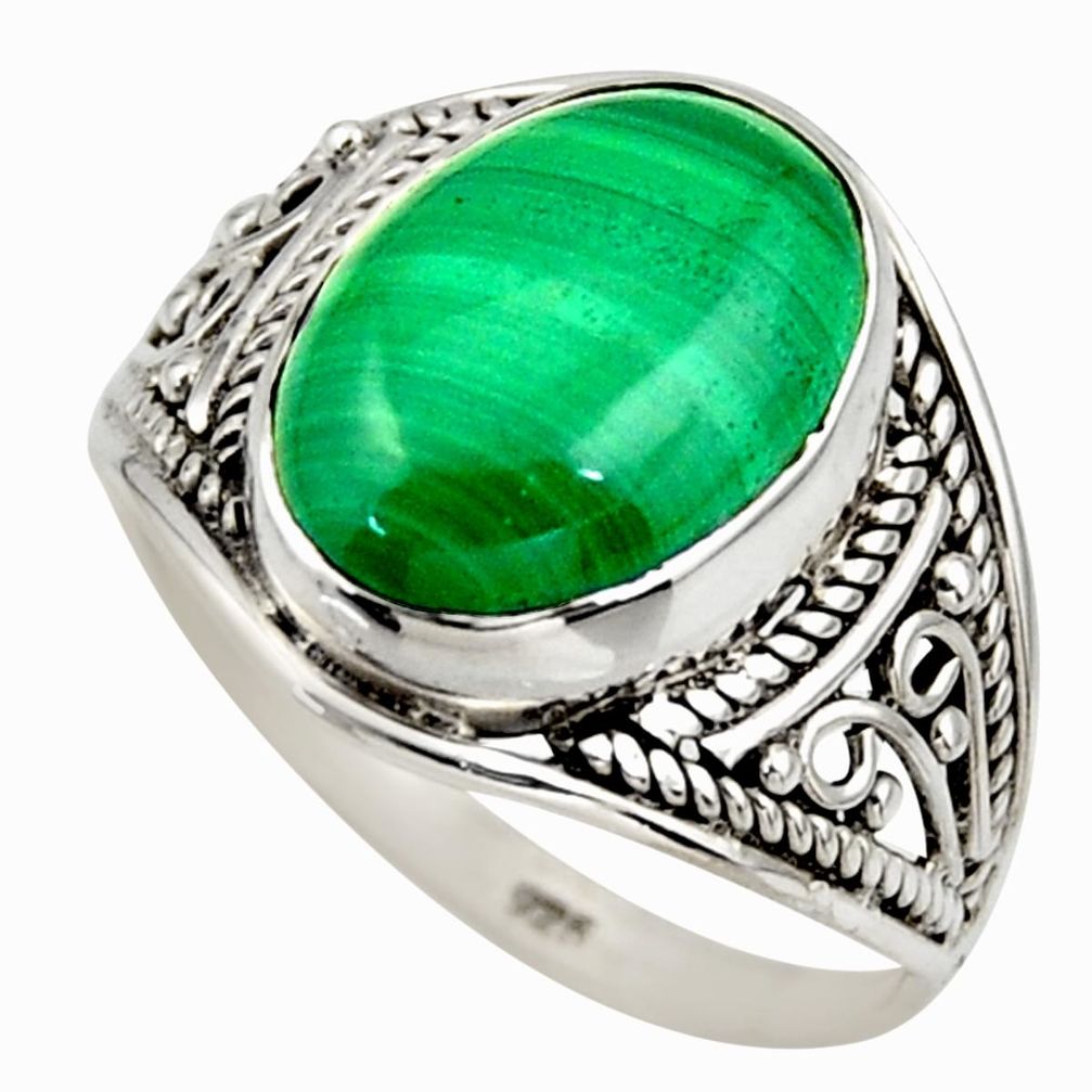 6.72cts natural malachite (pilot's stone) silver solitaire ring size 9 r35462