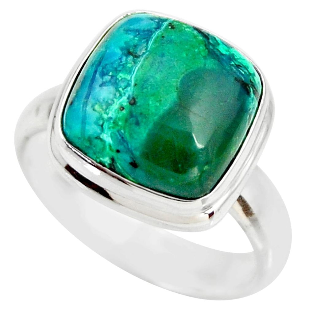 7.54cts natural malachite in chrysocolla 925 silver solitaire ring size 7 r34593