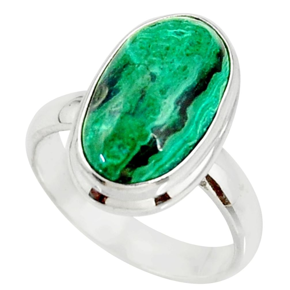 7.40cts natural malachite in chrysocolla silver solitaire ring size 7.5 r34561
