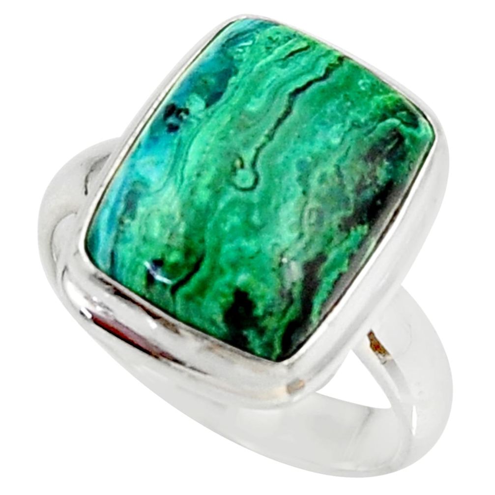 9.38cts natural malachite in chrysocolla silver solitaire ring size 7.5 r34577