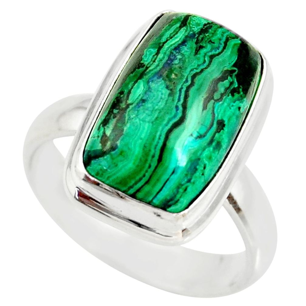 7.24cts natural malachite in chrysocolla silver solitaire ring size 7.5 r34581