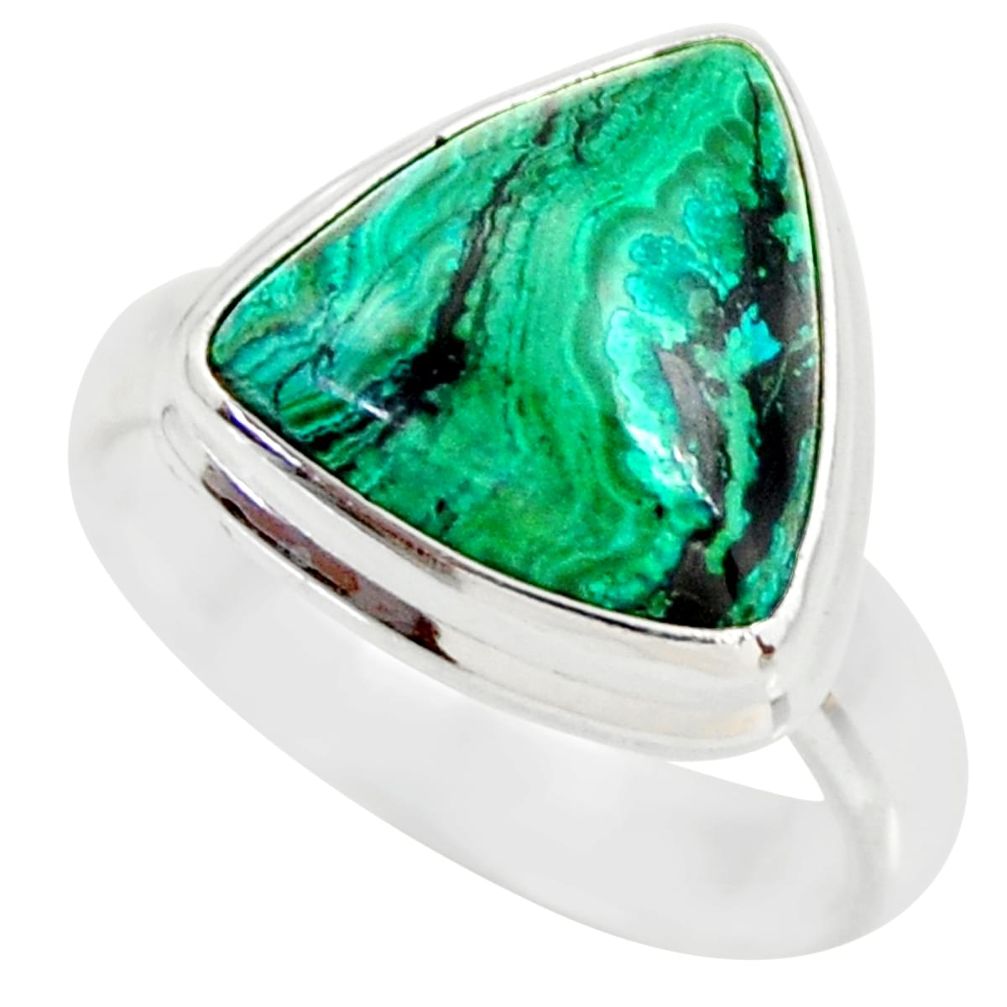 6.84cts natural malachite in chrysocolla silver solitaire ring size 6.5 r34586