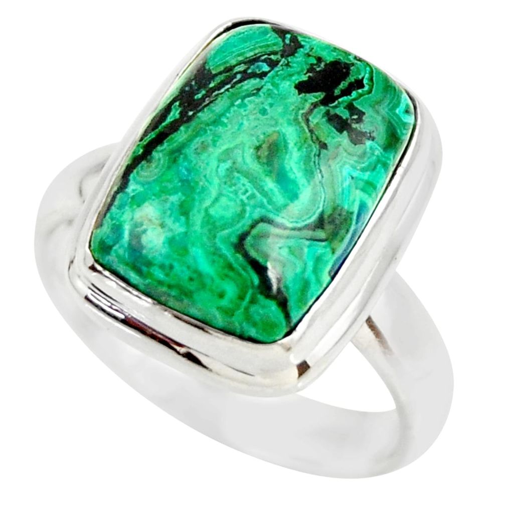 7.62cts natural malachite in chrysocolla silver solitaire ring size 7.5 r34590