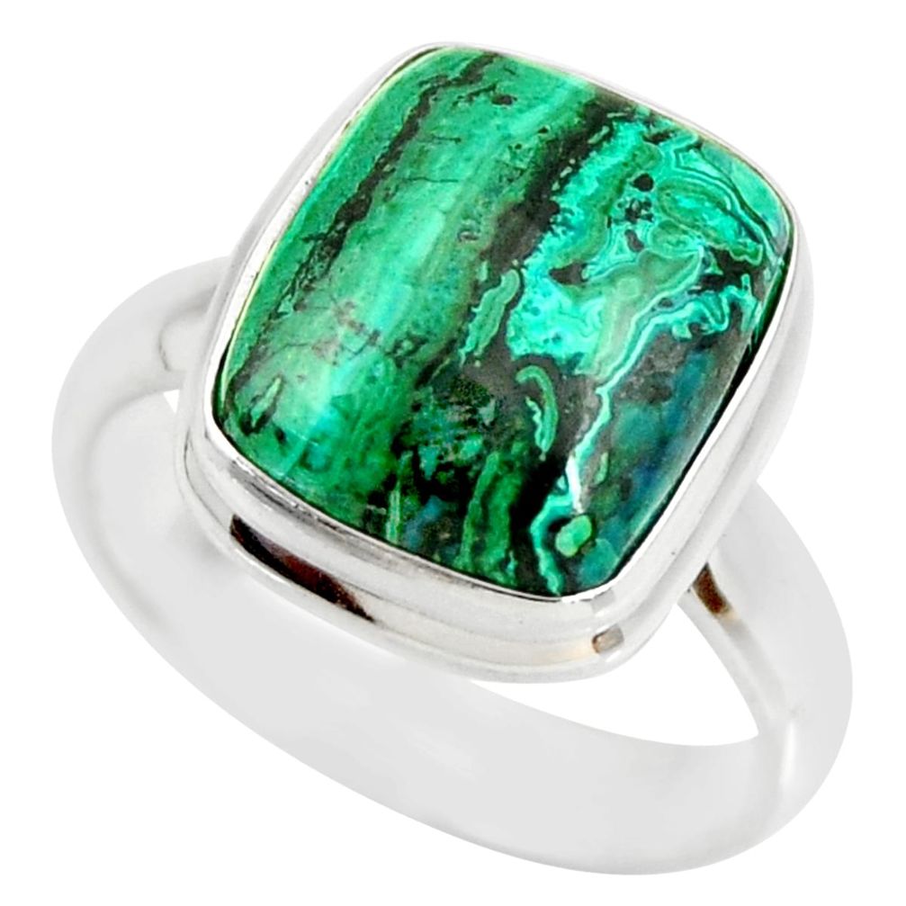 7.40cts natural malachite in chrysocolla silver solitaire ring size 7.5 r34597