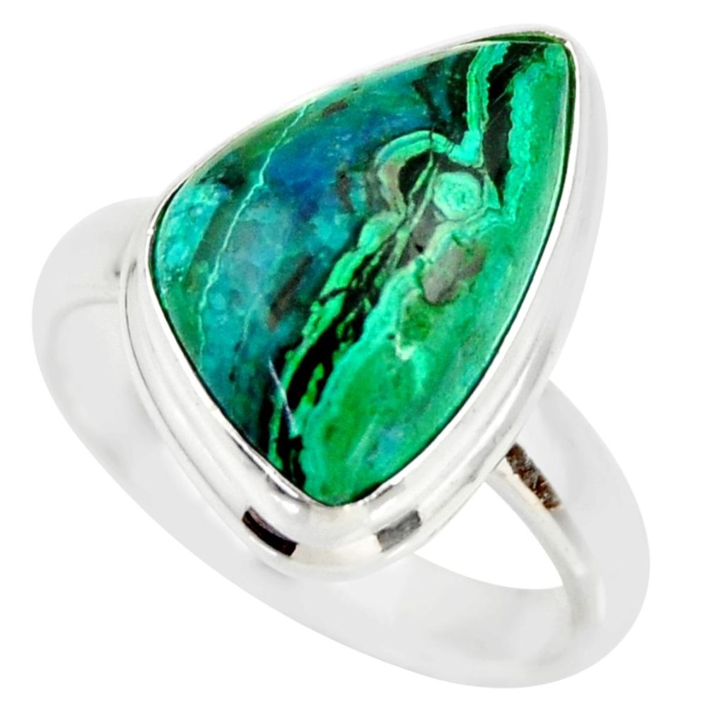 9.57cts natural malachite in chrysocolla silver solitaire ring size 8.5 r34598