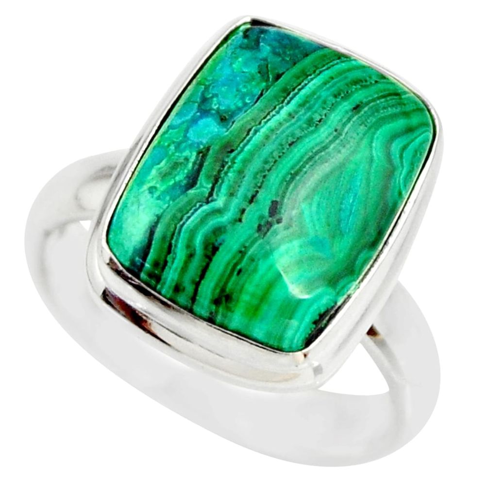 9.89cts natural malachite in chrysocolla silver solitaire ring size 7.5 r34599