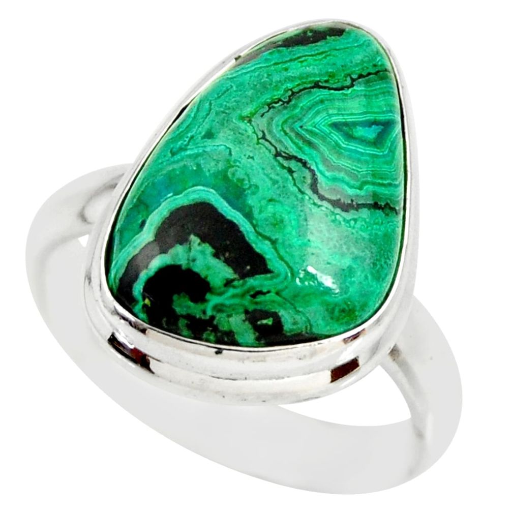 11.27cts natural malachite in chrysocolla silver solitaire ring size 8.5 r34600