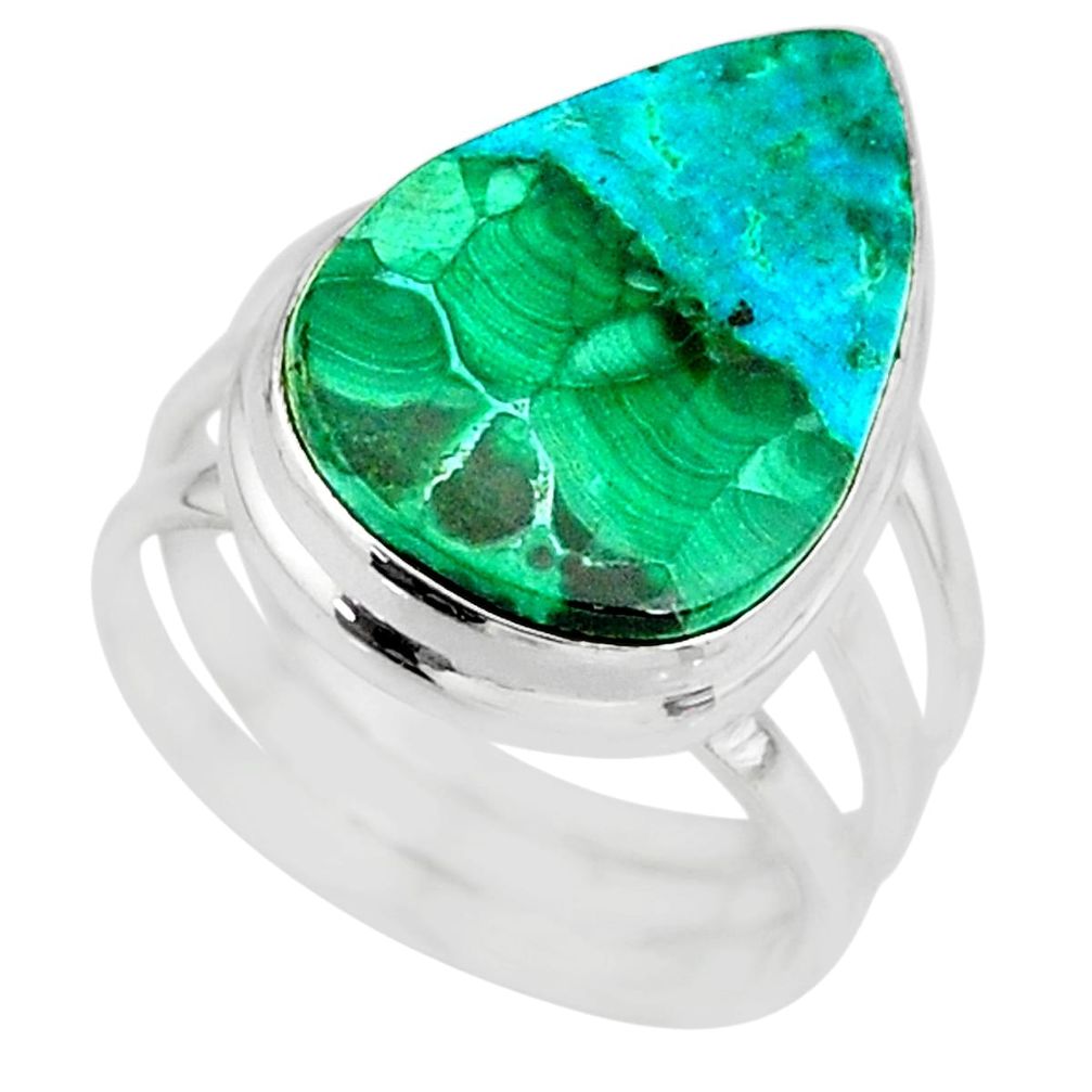 13.77cts natural malachite in chrysocolla silver solitaire ring size 7.5 r83532
