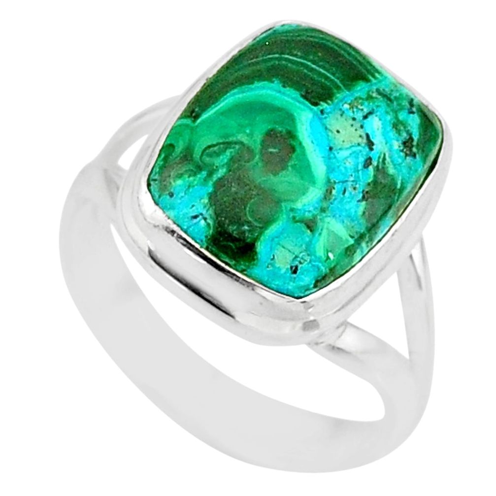 6.02cts natural malachite in chrysocolla silver solitaire ring size 7.5 r83535