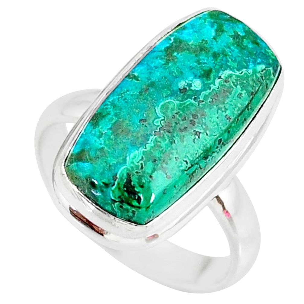 10.23cts natural malachite in chrysocolla silver solitaire ring size 8.5 r83573
