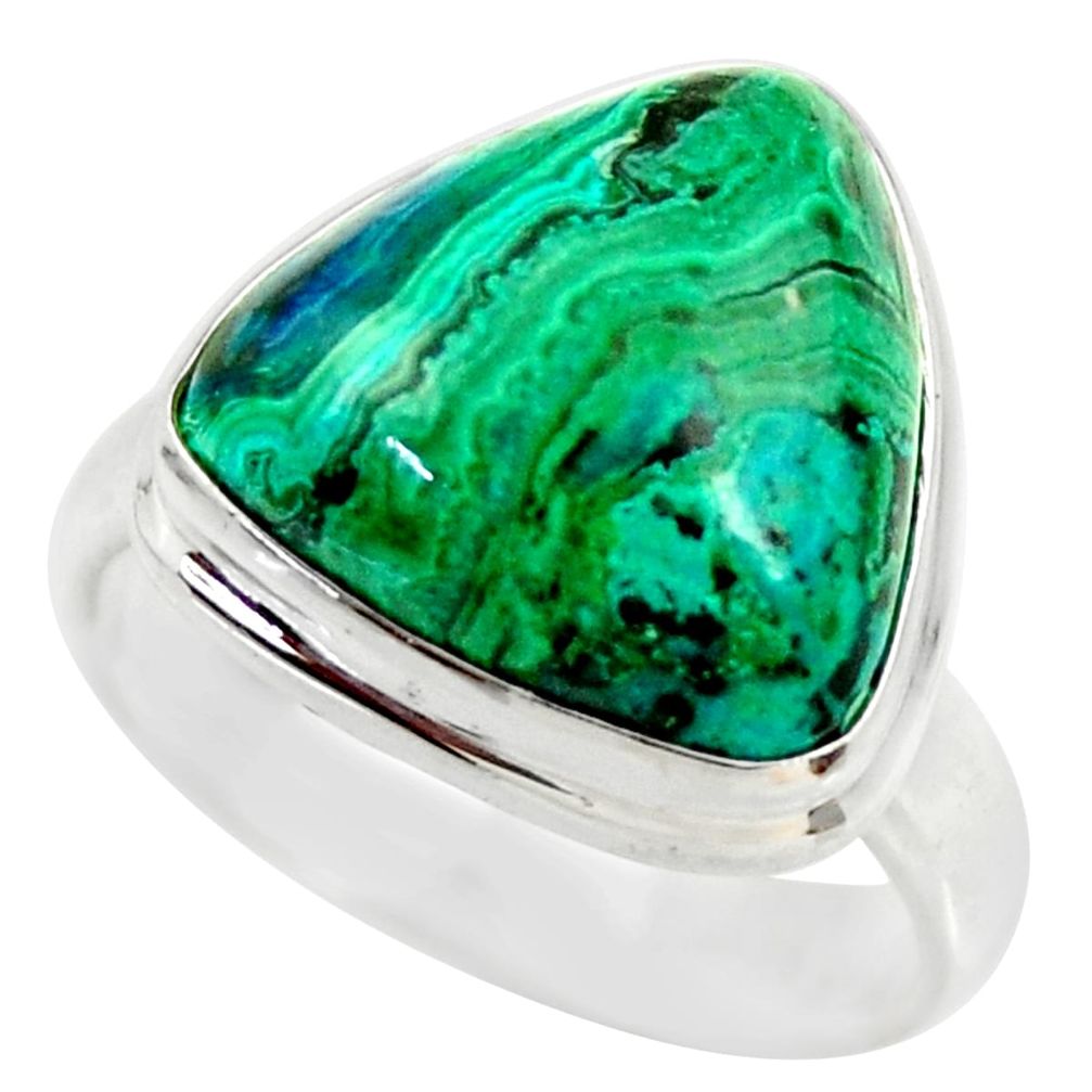 10.64cts natural malachite in chrysocolla silver solitaire ring size 7 r34583