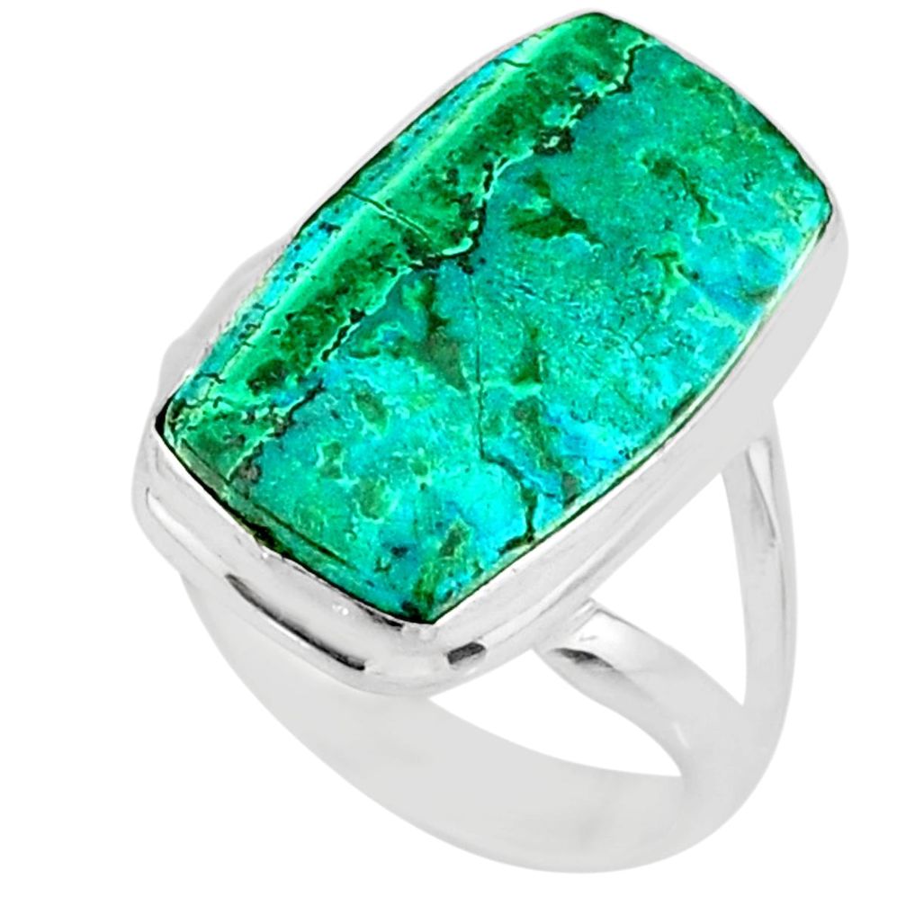 10.24cts natural malachite in chrysocolla silver solitaire ring size 7 r83521