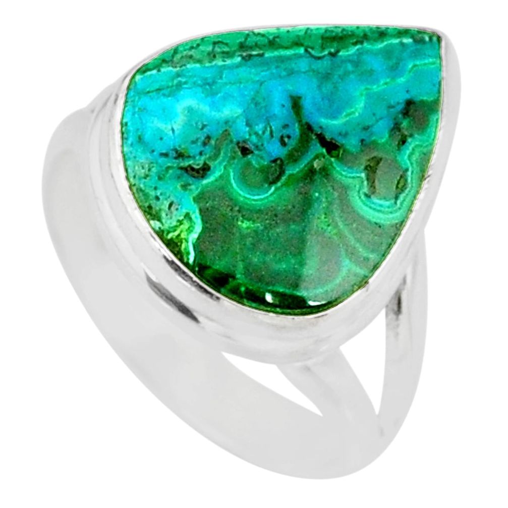 10.31cts natural malachite in chrysocolla silver solitaire ring size 7 r83525