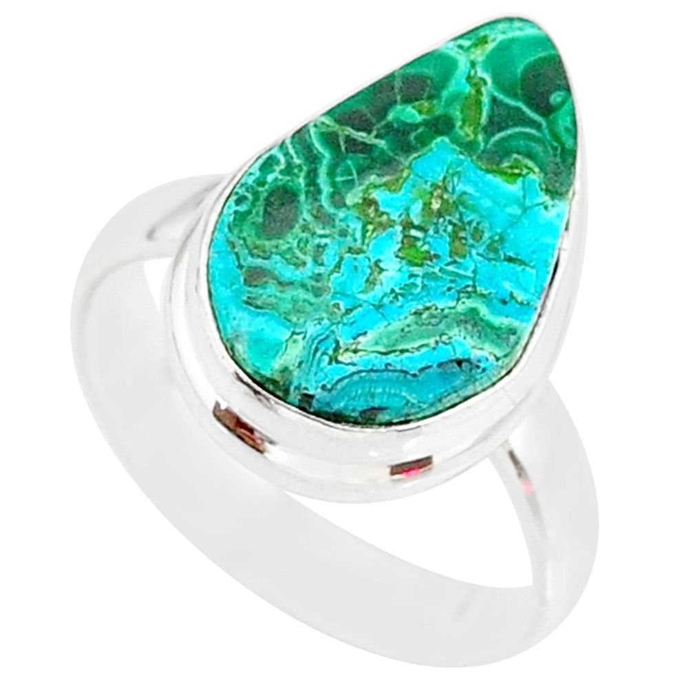 9.61cts natural malachite in chrysocolla silver solitaire ring size 7 r83565