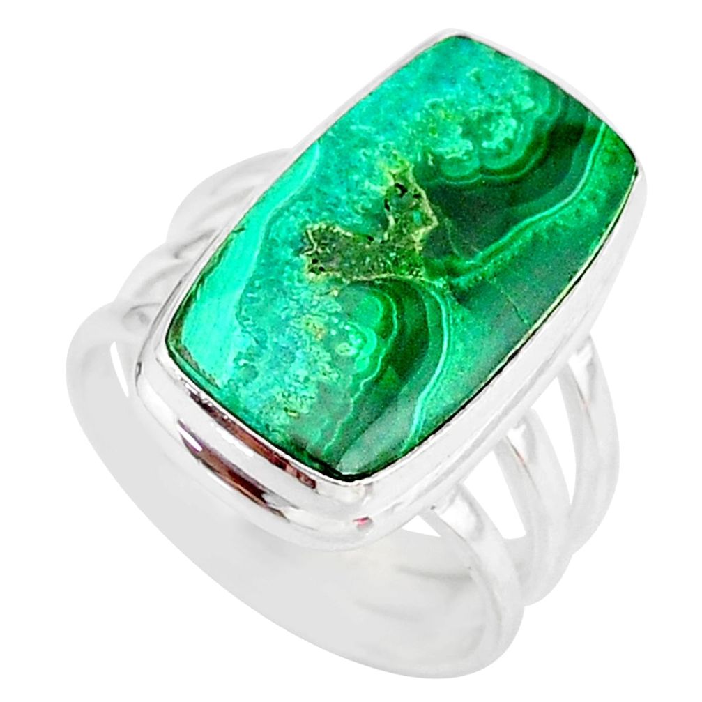 13.09cts natural malachite in chrysocolla silver solitaire ring size 7 r83577