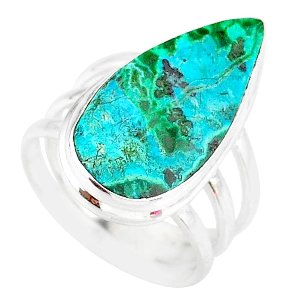 11.19cts natural malachite in chrysocolla silver solitaire ring size 7 r83578