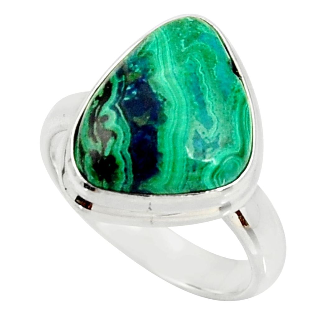 10.24cts natural malachite in chrysocolla silver solitaire ring size 8 r34565