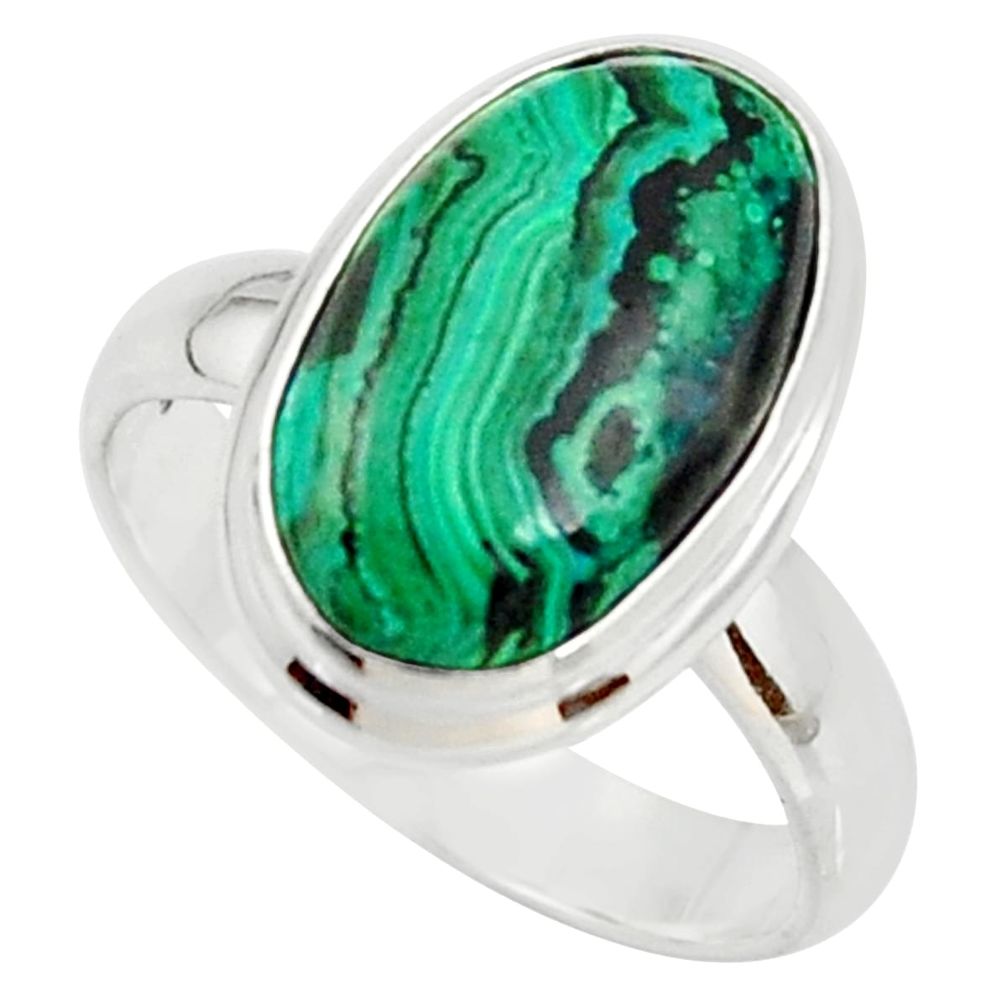 7.12cts natural malachite in chrysocolla silver solitaire ring size 8 r34574