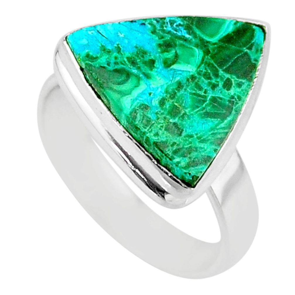 9.30cts natural malachite in chrysocolla silver solitaire ring size 8 r83531